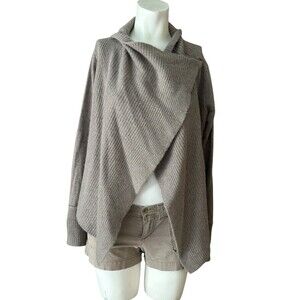 360 Cashmere Grey Draped Wrap Tie Front Moto Waterfall Cardigan Sweater Small